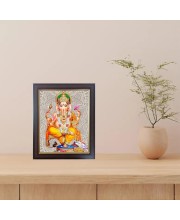 Hitech Sales Shri Shri Ganeshji Photo Frame for Pooja Room, Temple Decor, Home Decoration and Gift (Wall and Tabletop, Rectangular, Polystyrene Frame, Printed Photo, 24 x 29 cm, Black)