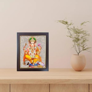 Hitech Sales Shri Shri Ganeshji Photo Frame for Pooja Room, Temple Decor, Home Decoration and Gift (Wall and Tabletop, Rectangular, Polystyrene Frame, Printed Photo, 24 x 29 cm, Black)