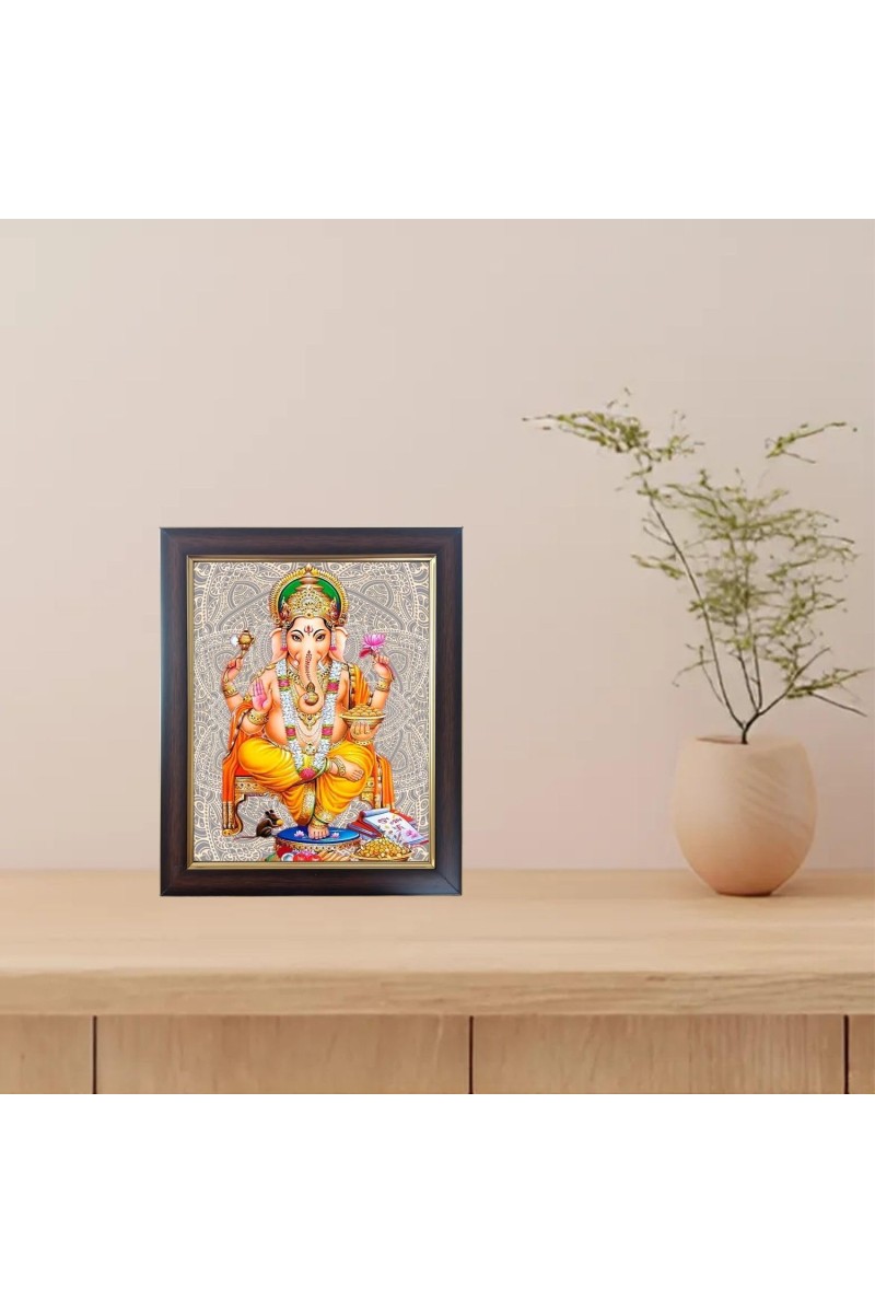 Hitech Sales Shri Shri Ganeshji Photo Frame for Pooja Room, Temple Decor, Home Decoration and Gift (Wall and Tabletop, Rectangular, Polystyrene Frame, Printed Photo, 24 x 29 cm, Black)
