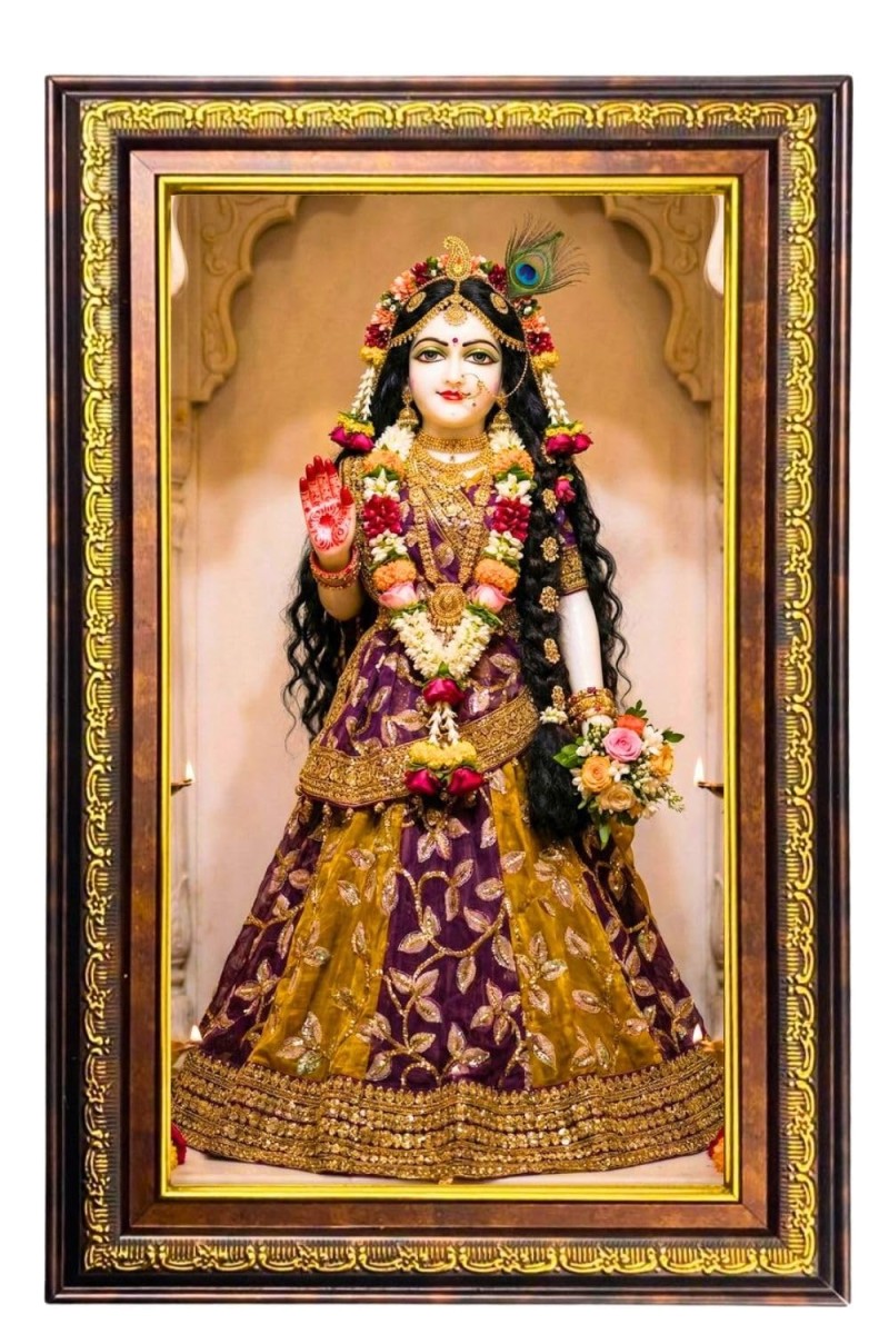 Beautiful Radha Digital Golden Balck Color Photo Frame | Hindu Religious Wall Decor | 12x18 Inches - Inspirational Wall Art For Office, Home Decor - Ideal Spiritual Gift (F16695)