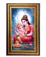 Goddess Parvathi With Ganesha Digital Golden Balck Color Photo Frame | Hindu Religious Wall Decor | 10x16 Inches - Inspirational Wall Art For Office, Home Decor - Ideal Spiritual Gift (F16888)