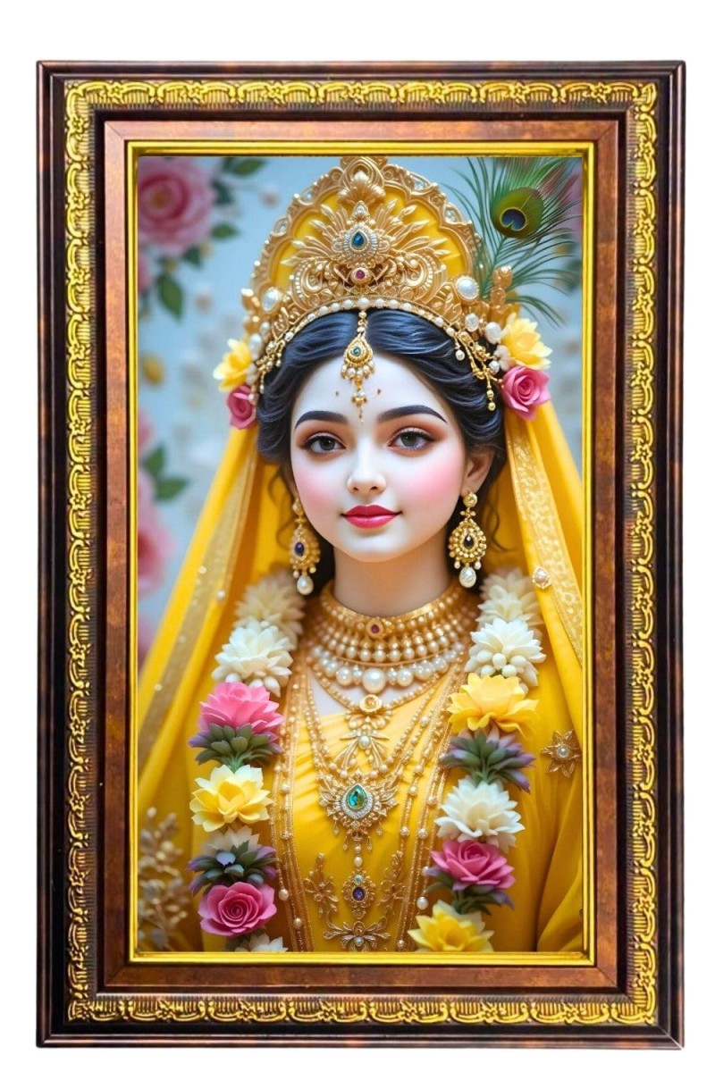 Beautiful Radha Digital Golden Balck Color Photo Frame | Hindu Religious Wall Decor | 12x18 Inches - Inspirational Wall Art For Office, Home Decor - Ideal Spiritual Gift (F16533)