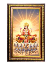 Lord Surya Bhagavan Digital Golden Balck Color Photo Frame | Hindu Religious Wall Decor | 10x16 Inches - Inspirational Wall Art For Office, Home Decor - Ideal Spiritual Gift (F16872)