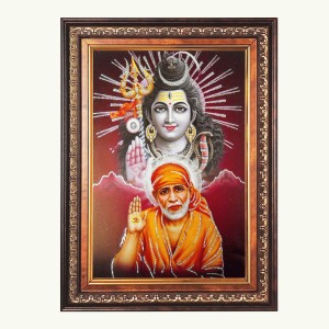 Sri Sai Baba and Sri Lord Shiva Color Photo 20x24 Inch - Vibrant Religious Wall Art for Home or Office Decor.
