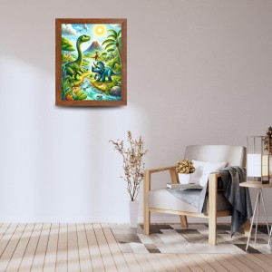 AI Funny Dinosaurs Art Picture for Kids - 12x16 inches, Brown Color - Perfect Wall Decor for Children's Room