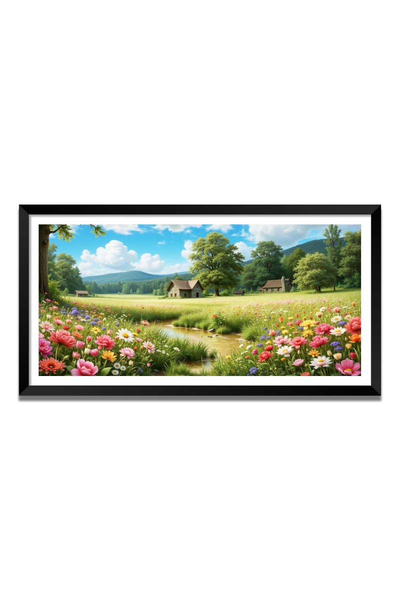 Nature Landscape Floating Frame Scenery Digital Print - (I5740) - 18x36 inch Modern Nature Wall Art for Living Room, Bedroom, Office, Hotels, Drawing Room