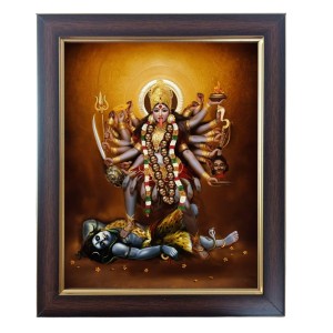 Hitech Sales Maa Kali Photo Frame for Pooja Room, Temple Decor, Home Decoration and Gift (Wall and Tabletop, Rectangular, Polystyrene Frame, Printed Photo, 24 x 29 cm, Black)