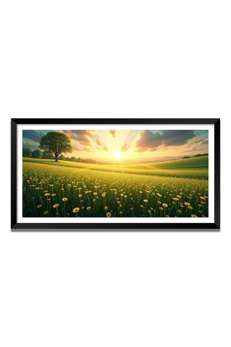 Nature Landscape Floating Frame Scenery Digital Print - (I5761) - 18x36 inch Modern Nature Wall Art for Living Room, Bedroom, Office, Hotels, Drawing Room