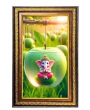 Lord Ganesha Digital Golden Balck Color Photo Frame | Hindu Religious Wall Decor | 18x24 Inches - Inspirational Wall Art For Office, Home Decor - Ideal Spiritual Gift (F16816)
