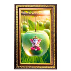 Lord Ganesha Digital Golden Balck Color Photo Frame | Hindu Religious Wall Decor | 18x24 Inches - Inspirational Wall Art For Office, Home Decor - Ideal Spiritual Gift (F16816)