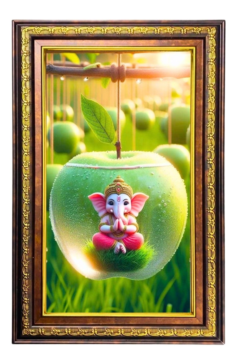 Lord Ganesha Digital Golden Balck Color Photo Frame | Hindu Religious Wall Decor | 18x24 Inches - Inspirational Wall Art For Office, Home Decor - Ideal Spiritual Gift (F16816)