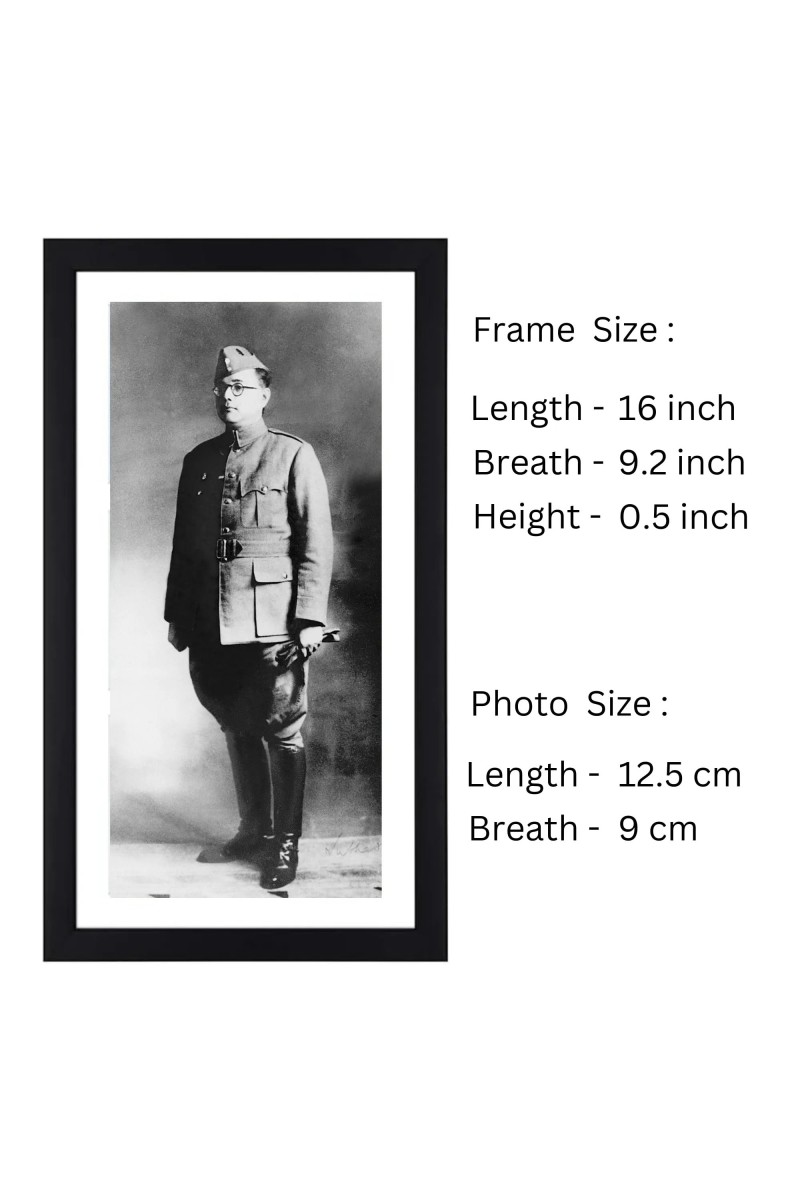 Netaji Subhas Chandra Bose Black Photograph in Army Uniform |Historical Wall Art | Military Attire | Perfect for Home or Office Decor
