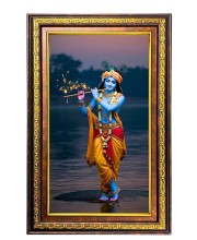 Lord Krishna Digital Golden Balck Color Photo Frame | Hindu Religious Wall Decor | 18x24 Inches - Inspirational Wall Art For Office, Home Decor - Ideal Spiritual Gift (F16688)