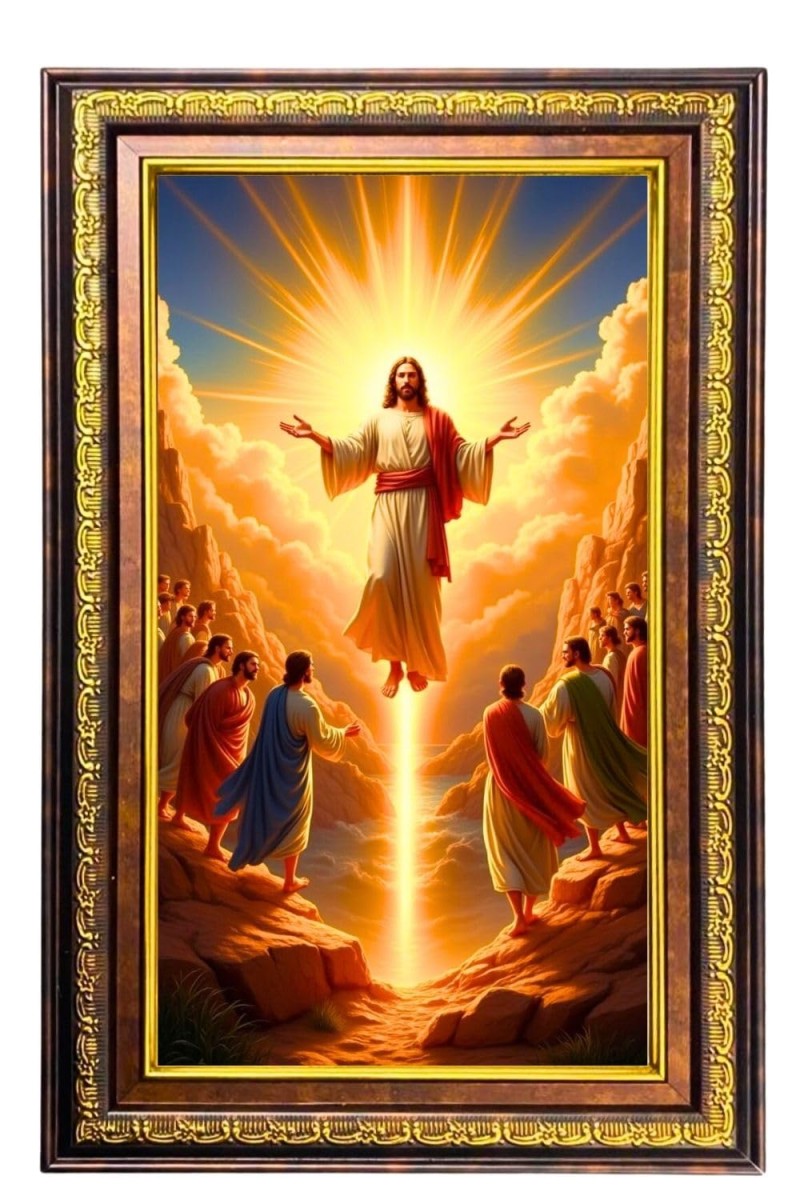 Lord Jesus Digital Golden Balck Color Photo Frame | Hindu Religious Wall Decor | 16x22 Inches - Inspirational Wall Art For Office, Home Decor - Ideal Spiritual Gift (F16756)