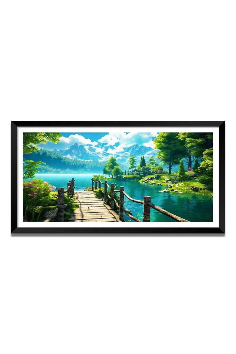 Nature Landscape Floating Frame Scenery Digital Print - (I5754) - 24x36 inch Modern Nature Wall Art for Living Room, Bedroom, Office, Hotels, Drawing Room