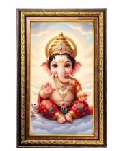 Lord Ganesha Digital Golden Balck Color Photo Frame | Hindu Religious Wall Decor | 16x22 Inches - Inspirational Wall Art For Office, Home Decor - Ideal Spiritual Gift (F16693)