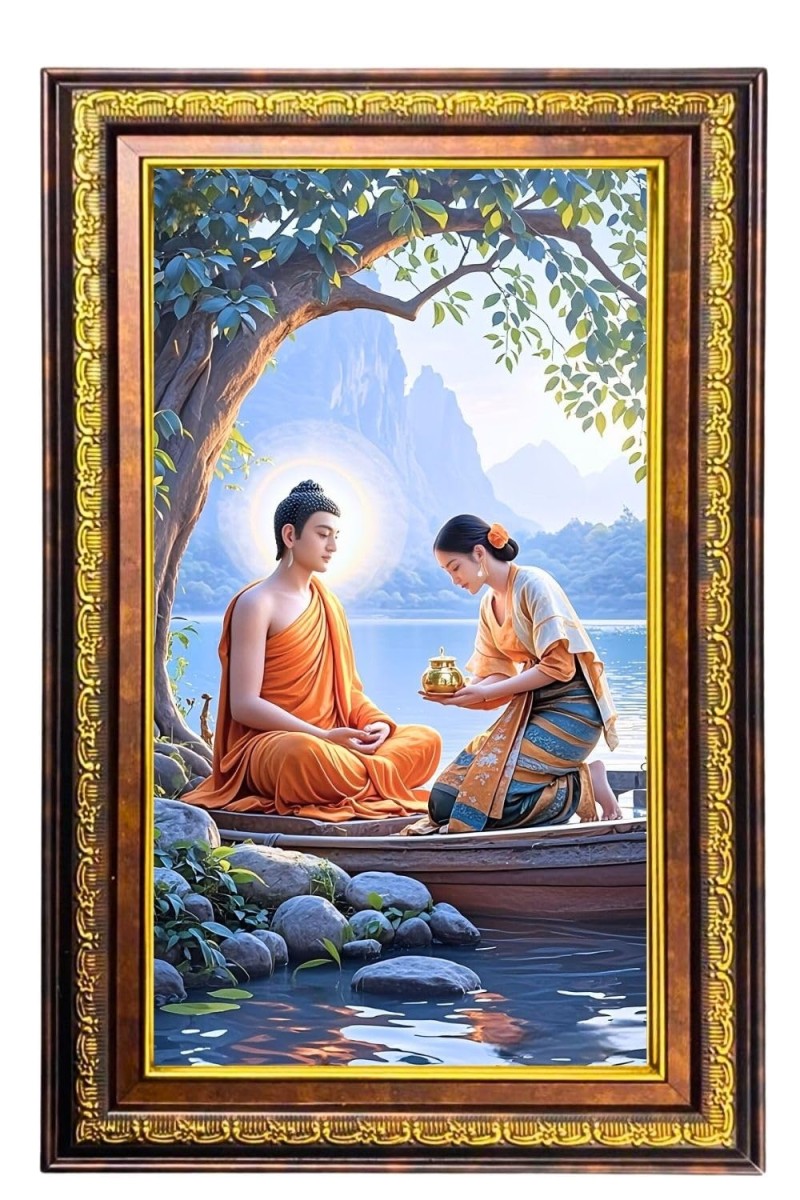 Lord Buddha Digital Golden Balck Color Photo Frame | Hindu Religious Wall Decor | 18x24 Inches - Inspirational Wall Art For Office, Home Decor - Ideal Spiritual Gift (F16515)
