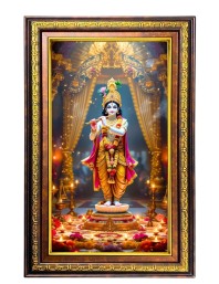Lord Krishna Digital Golden Balck Color Photo Frame | Hindu Religious Wall Decor | 16x22 Inches - Inspirational Wall Art For Office, Home Decor - Ideal Spiritual Gift (F16933)
