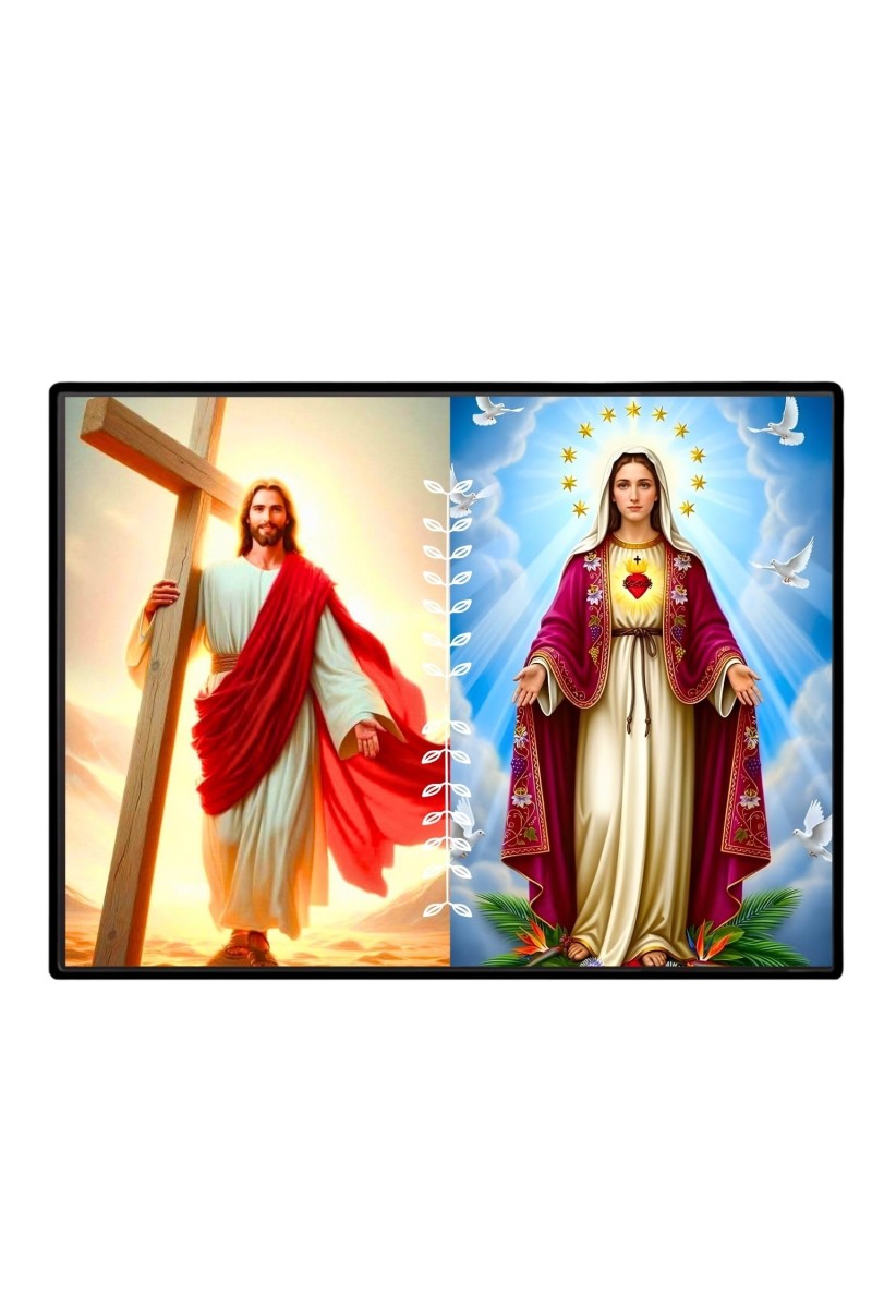 Jesus Immaculate Heart Of Mary Laminated Photo - 5x7 Inches, Divine Blessings For Home & Office And Temple Decoration (F16244)