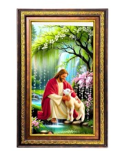 Lord Jesus Digital Golden Balck Color Photo Frame | Hindu Religious Wall Decor | 16x22 Inches - Inspirational Wall Art For Office, Home Decor - Ideal Spiritual Gift (F16737)