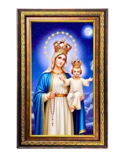 Mary And Jesus Digital Golden Balck Color Photo Frame | Hindu Religious Wall Decor | 16x22 Inches - Inspirational Wall Art For Office, Home Decor - Ideal Spiritual Gift (F16770)