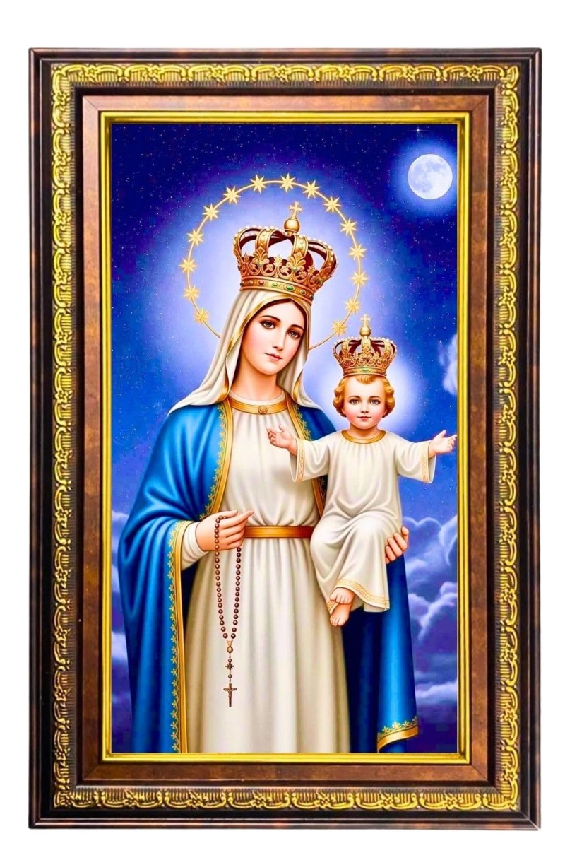 Mary And Jesus Digital Golden Balck Color Photo Frame | Hindu Religious Wall Decor | 18x24 Inches - Inspirational Wall Art For Office, Home Decor - Ideal Spiritual Gift (F16770)