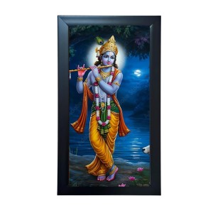 Lord Krishna Playing Flute Divine Art Photo Frame – Sacred Acrylic Wall Decor for Home, Office & Temple (39.5 x 24.3 cm)