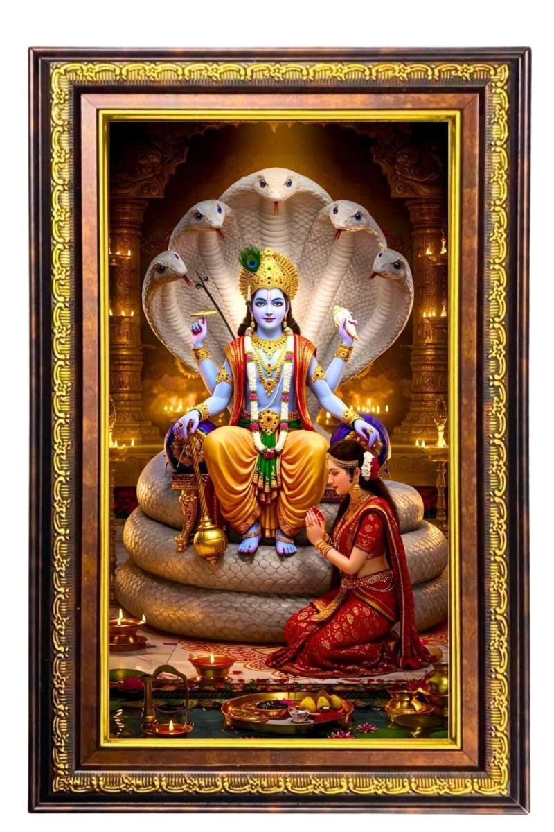 Lord Vishnu Digital Golden Balck Color Photo Frame | Hindu Religious Wall Decor | 16x22 Inches - Inspirational Wall Art For Office, Home Decor - Ideal Spiritual Gift (F16879)