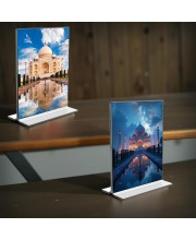 Taj Mahal Acrylic T-Style Photo Stand - 5x7 Inches, Compact and Stylish Spiritual Display, easily change 2 photos (Pack of 1)