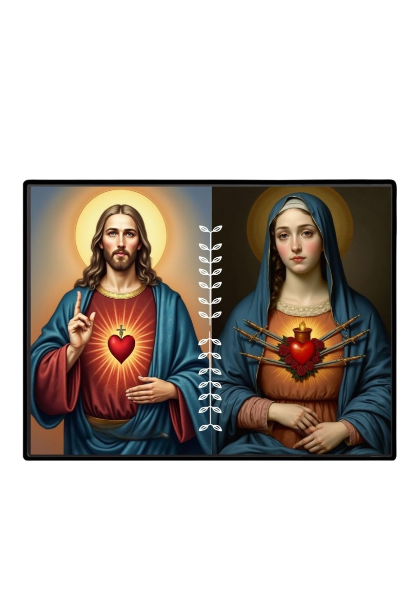 Jesus And Immaculate Heart Of Mary Laminated Photo - 9x11 Inches, Divine Blessings For Home & Office And Temple Decoration (F16188)