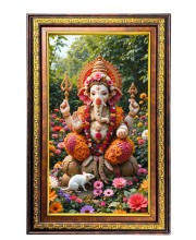 Lord Ganesha Digital Golden Balck Color Photo Frame | Hindu Religious Wall Decor | 16x22 Inches - Inspirational Wall Art For Office, Home Decor - Ideal Spiritual Gift (F16589)