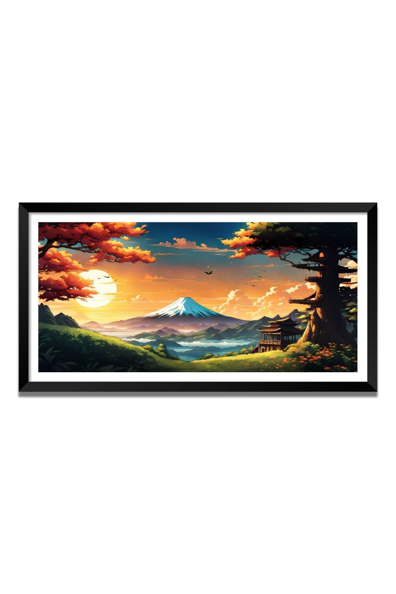 Nature Landscape Floating Frame Scenery Digital Print - (I5677) - 24x48 inch Modern Nature Wall Art for Living Room, Bedroom, Office, Hotels, Drawing Room