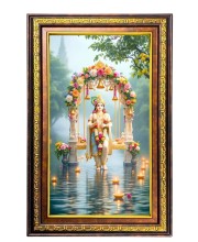 Lord Krishna Digital Golden Balck Color Photo Frame | Hindu Religious Wall Decor | 18x24 Inches - Inspirational Wall Art For Office, Home Decor - Ideal Spiritual Gift (F16674)