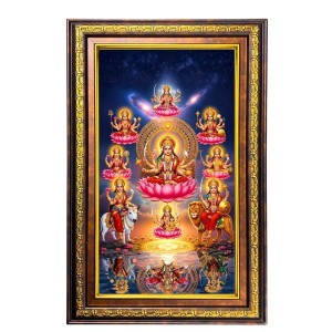 Ashta Lakshmi Digital Golden Balck Color Photo Frame | Hindu Religious Wall Decor | 10x16 Inches - Inspirational Wall Art For Office, Home Decor - Ideal Spiritual Gift (F16919)