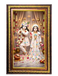 Radha Krishna Digital Golden Balck Color Photo Frame | Hindu Religious Wall Decor | 16x22 Inches - Inspirational Wall Art For Office, Home Decor - Ideal Spiritual Gift (F16718)