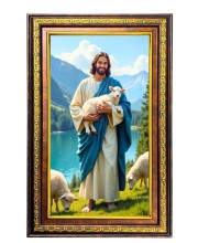 Lord Jesus Digital Golden Balck Color Photo Frame | Hindu Religious Wall Decor | 16x22 Inches - Inspirational Wall Art For Office, Home Decor - Ideal Spiritual Gift (F16733)
