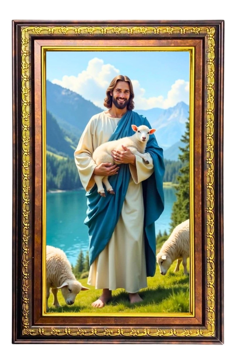 Lord Jesus Digital Golden Balck Color Photo Frame | Hindu Religious Wall Decor | 16x22 Inches - Inspirational Wall Art For Office, Home Decor - Ideal Spiritual Gift (F16733)