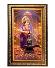 Lord Ganesha Digital Golden Balck Color Photo Frame | Hindu Religious Wall Decor | 18x24 Inches - Inspirational Wall Art For Office, Home Decor - Ideal Spiritual Gift (F16827)