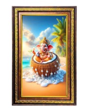 Lord Ganesha Digital Golden Balck Color Photo Frame | Hindu Religious Wall Decor | 18x24 Inches - Inspirational Wall Art For Office, Home Decor - Ideal Spiritual Gift (F16814)