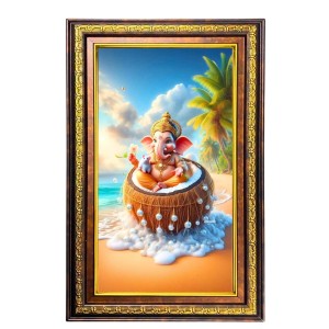 Lord Ganesha Digital Golden Balck Color Photo Frame | Hindu Religious Wall Decor | 18x24 Inches - Inspirational Wall Art For Office, Home Decor - Ideal Spiritual Gift (F16814)