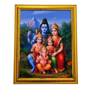 Shiva Parvati Family Photo Frame with Lord Ganesha & Kartikeya – Golden Decorative Religious Wall Art Frame for Home Temple, Living Room & Office | HD Printed Divine Hindu God Poster with Premium Frame Shiva Parvati Family Photo Frame with Lord Ganesha & Kartikeya – Golden Decorative Religious Wall Art Frame for Home Temple, Living Room & Office | HD Printed Divine Hindu God Poster with Premium Frame