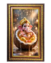 Lord Ganesha Digital Golden Balck Color Photo Frame | Hindu Religious Wall Decor | 18x24 Inches - Inspirational Wall Art For Office, Home Decor - Ideal Spiritual Gift (F16812)