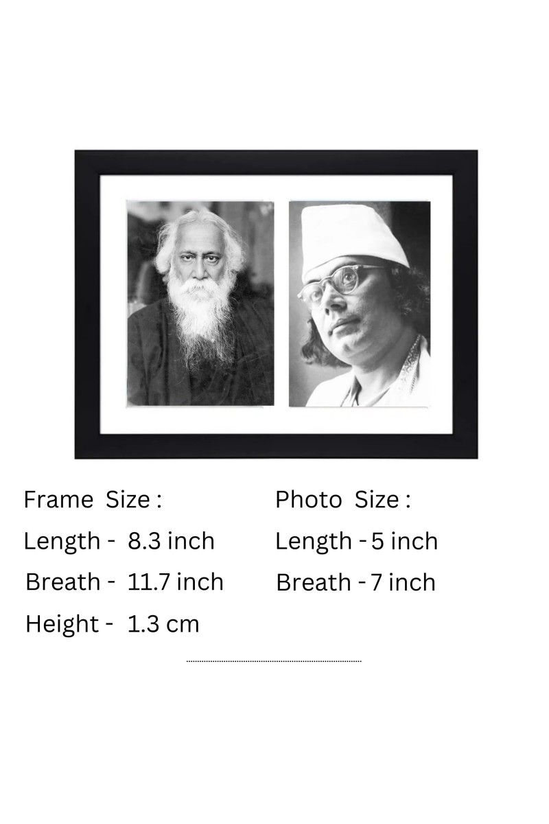 Kabiguru Rabindranath Tagore and Kazi Nazrul Islam - Two Black and White Photos in One Frame | Indian culture wall art (Wall and Tabletop, Printed Photo, 8.3 x 11.7 inches Frame, Black)