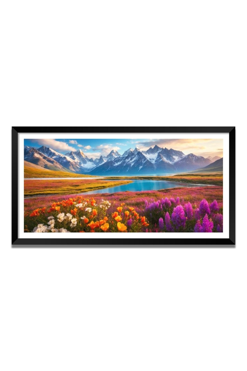 Nature Landscape Floating Frame Scenery Digital Print - (I5764) - 18x36 inch Modern Nature Wall Art for Living Room, Bedroom, Office, Hotels, Drawing Room