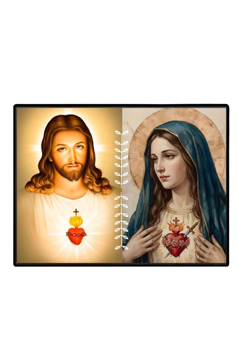 Jesus And Immaculate Heart Of Mary Laminated Photo - 9x11 Inches, Divine Blessings For Home & Office And Temple Decoration (F16179)