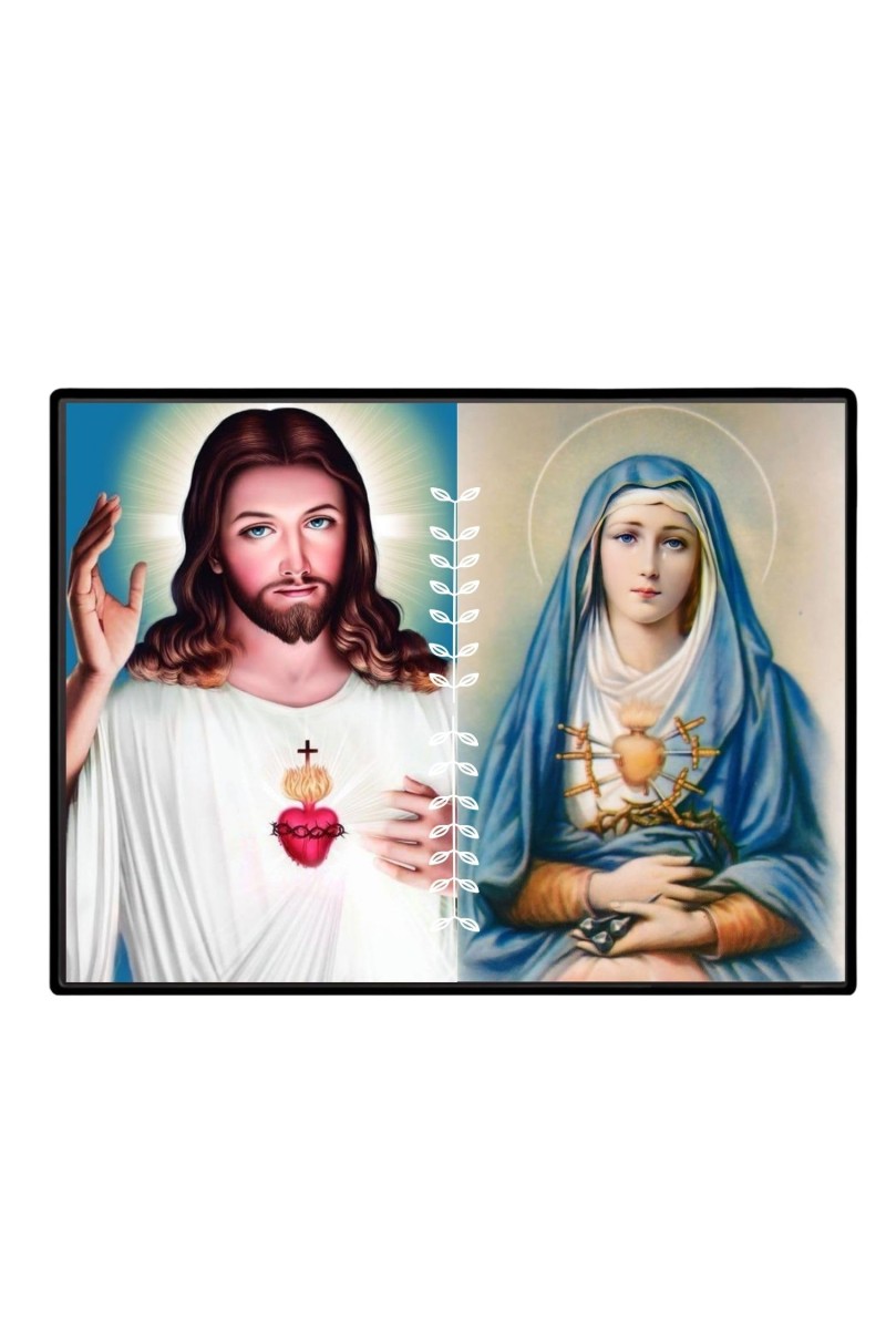 Jesus And Immaculate Heart Of Mary Laminated Photo - 9x11 Inches, Divine Blessings For Home & Office And Temple Decoration (F16185)