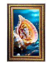 Lord Ganesha Digital Golden Balck Color Photo Frame | Hindu Religious Wall Decor | 18x24 Inches - Inspirational Wall Art For Office, Home Decor - Ideal Spiritual Gift (F16811)
