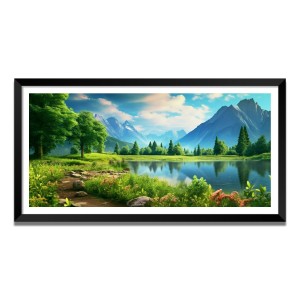 Nature Landscape Floating Frame Scenery Digital Print - (I5739) - 24x48 inch Modern Nature Wall Art for Living Room, Bedroom, Office, Hotels, Drawing Room