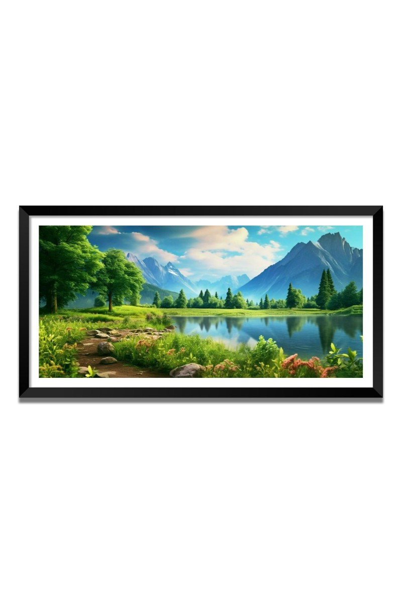 Nature Landscape Floating Frame Scenery Digital Print - (I5739) - 24x36 inch Modern Nature Wall Art for Living Room, Bedroom, Office, Hotels, Drawing Room