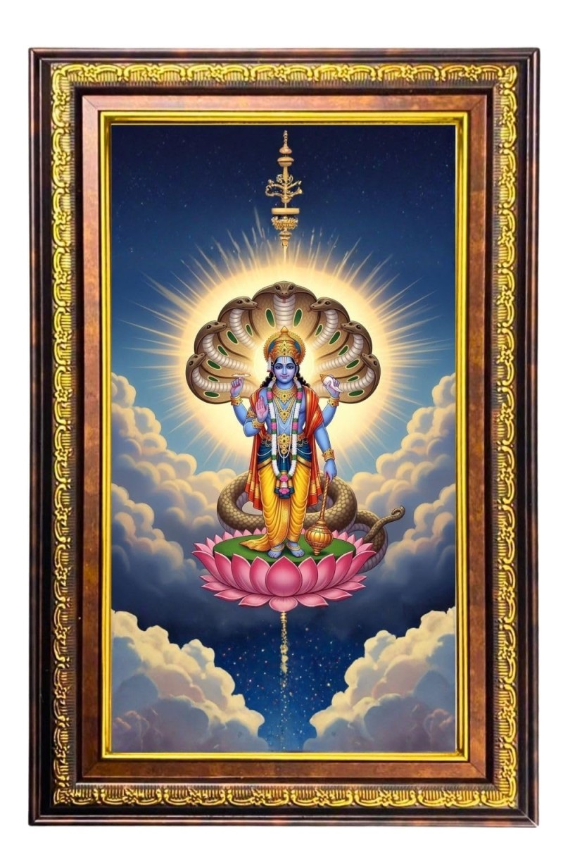 Lord Vishnu Digital Golden Balck Color Photo Frame | Hindu Religious Wall Decor | 16x22 Inches - Inspirational Wall Art For Office, Home Decor - Ideal Spiritual Gift (F16870)